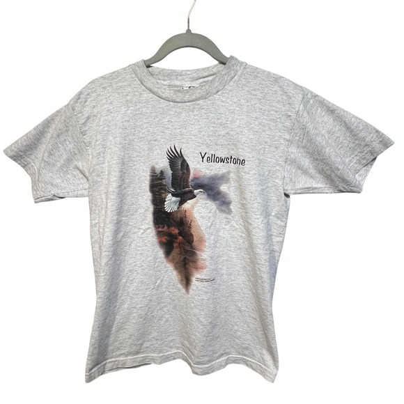 Vintage 1996 Yellowstone National Park Bald Eagle T-Shirt Grey Mens Medium AAA